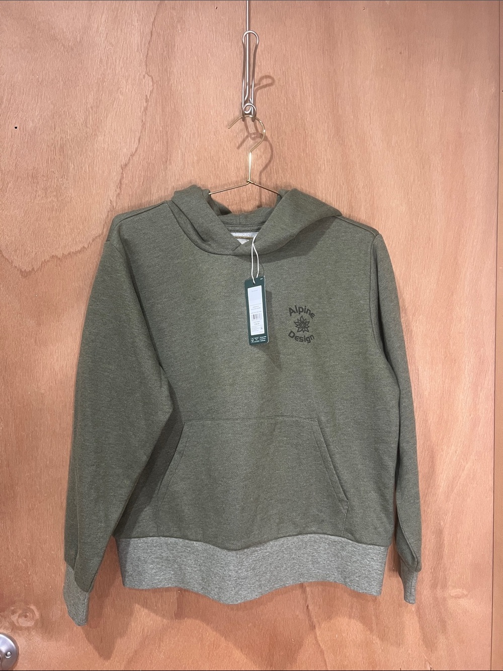 Alpine Design Olive Green Crewneck Hoodie Sweater with Heather Gray Trim